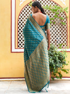 Janasya Teal Green Banarasi Silk Woven Ethnic Motifs Woven Design Saree | Grocsy