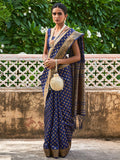 Janasya Navy Blue Banarasi Silk Ethnic Motifs Woven Design Saree | Grocsy