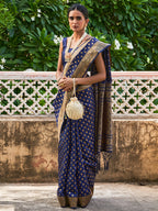 Janasya Navy Blue Banarasi Silk Ethnic Motifs Woven Design Saree | Grocsy