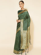 Janasya Green Banarasi Silk Ethnic Motifs Woven Design Saree | Grocsy