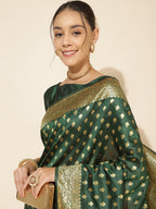Janasya Green Banarasi Silk Ethnic Motifs Woven Design Saree | Grocsy