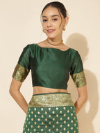 Janasya Green Banarasi Silk Ethnic Motifs Woven Design Saree | Grocsy