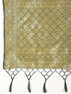 Janasya Green Banarasi Silk Ethnic Motifs Woven Design Saree | Grocsy