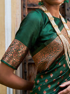 Janasya Green Banarasi Silk Ethnic Motifs Woven Design Saree | Grocsy