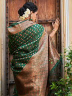 Janasya Green Banarasi Silk Ethnic Motifs Woven Design Saree | Grocsy