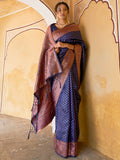 Janasya Navy Blue Banarasi Silk Ethnic Motifs Woven Design Saree | Grocsy