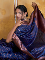 Janasya Navy Blue Banarasi Silk Ethnic Motifs Woven Design Saree | Grocsy