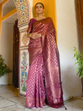 Janasya Wine Banarasi Silk Woven Ethnic Motifs Banarasi Silk Saree | Grocsy