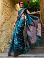 Janasya Green Banarasi Silk Ethnic Motifs Woven Design Saree | Grocsy