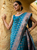Janasya Green Banarasi Silk Ethnic Motifs Woven Design Saree | Grocsy