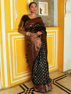 Janasya Black Banarasi Silk Ethnic Motifs Woven Design Saree | Grocsy