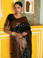 Janasya Black Banarasi Silk Ethnic Motifs Woven Design Saree | Grocsy