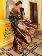 Janasya Black Banarasi Silk Ethnic Motifs Woven Design Saree | Grocsy