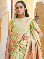 Janasya Pista Green Silk Blend Woven Polka Woven Design Saree | Grocsy