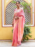 Janasya Pink Silk Blend Woven Polka Woven Design Saree | Grocsy