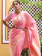 Janasya Pink Silk Blend Woven Polka Woven Design Saree | Grocsy