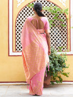 Janasya Pink Silk Blend Woven Polka Woven Design Saree | Grocsy