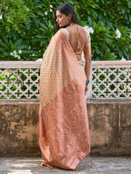 Janasya Beige Chanderi Silk Ethnic Motifs Woven Design Saree | Grocsy