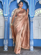 Janasya Beige Chanderi Silk Paisley Woven Design Saree | Grocsy
