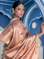 Janasya Beige Chanderi Silk Paisley Woven Design Saree | Grocsy