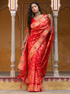 Janasya Red Banarasi Silk Ethnic Motifs Woven Design Saree | Grocsy