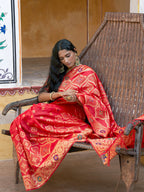 Janasya Red Banarasi Silk Ethnic Motifs Woven Design Saree | Grocsy