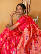 Janasya Pink Banarasi Silk Floral Woven Jaal Saree | Grocsy