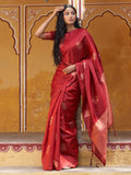 Janasya Red Kanjeevaram Silk Floral Motif Kanjeevaram Silk Saree | Grocsy