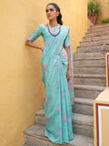 Janasya Sea Green Kanjeevaram Silk Woven Ethnic Motifs Kanjeevaram Silk Saree | Grocsy