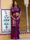 Janasya Wine Kanjeevaram Silk Woven Ethnic Motifs Kanjeevaram Silk Saree | Grocsy