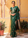 Janasya Green Kanjeevaram Silk Woven Ethnic Motifs Kanjeevaram Silk Saree | Grocsy