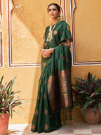 Janasya Green Kanjeevaram Silk Woven Ethnic Motifs Kanjeevaram Silk Saree | Grocsy