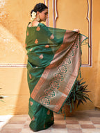 Janasya Green Kanjeevaram Silk Woven Ethnic Motifs Kanjeevaram Silk Saree | Grocsy