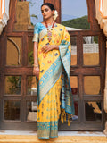 Janasya Yellow Cotton Silk Woven Ethnic Motifs Patola Saree | Grocsy