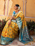 Janasya Yellow Cotton Silk Woven Ethnic Motifs Patola Saree | Grocsy