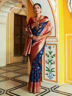 Janasya Navy Blue Cotton Silk Woven Ethnic Motifs Patola Saree | Grocsy