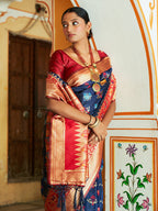 Janasya Navy Blue Cotton Silk Woven Ethnic Motifs Patola Saree | Grocsy