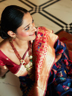 Janasya Navy Blue Cotton Silk Woven Ethnic Motifs Patola Saree | Grocsy