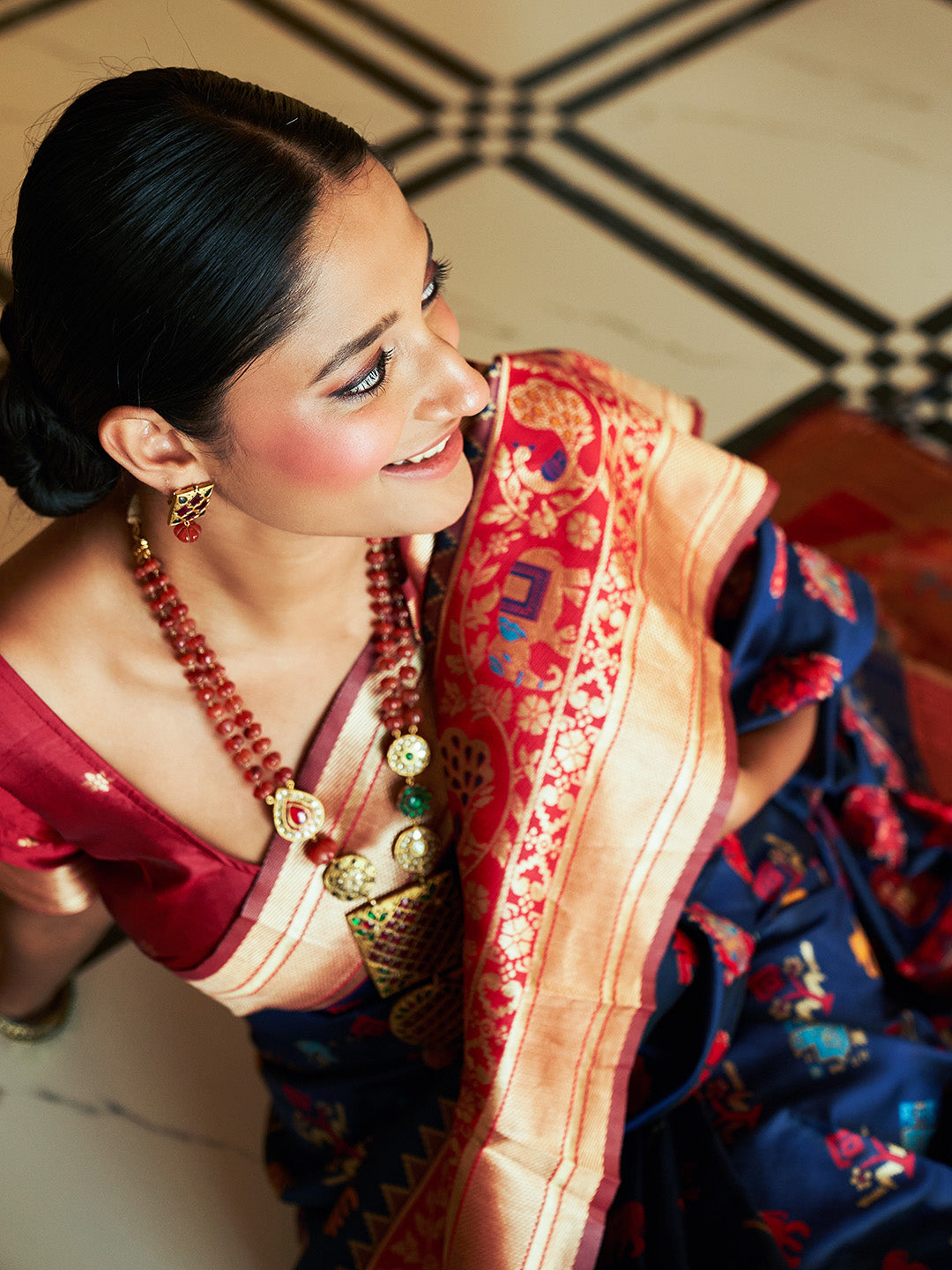 Janasya Navy Blue Cotton Silk Woven Ethnic Motifs Patola Saree | Grocsy