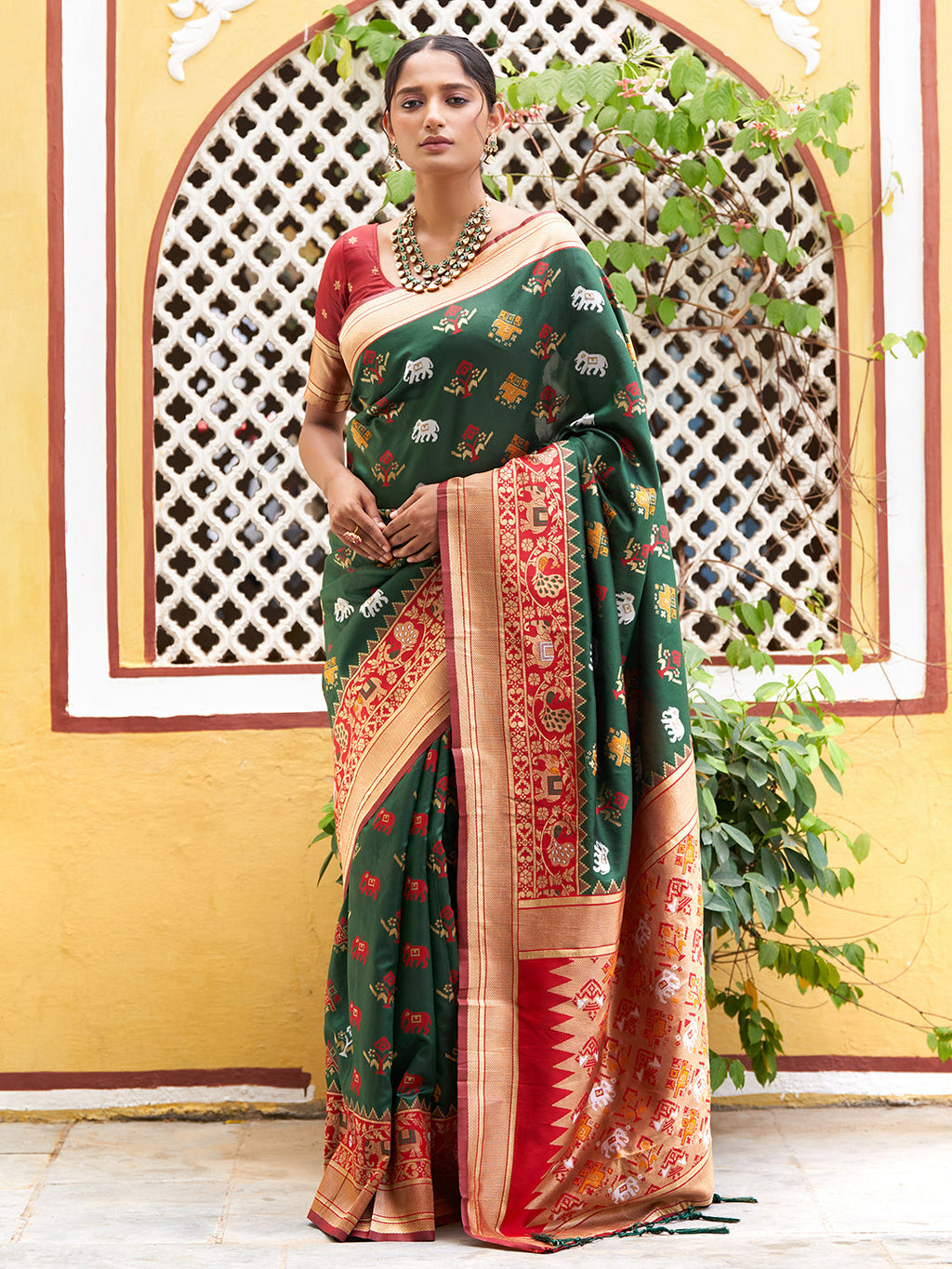 Janasya Green Cotton Silk Woven Ethnic Motifs Patola Saree | Grocsy