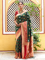 Janasya Green Cotton Silk Woven Ethnic Motifs Patola Saree | Grocsy