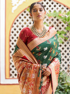 Janasya Green Cotton Silk Woven Ethnic Motifs Patola Saree | Grocsy