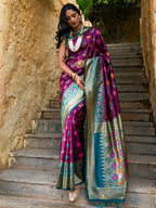 Janasya Wine Cotton Silk Woven Ethnic Motifs Patola Saree | Grocsy
