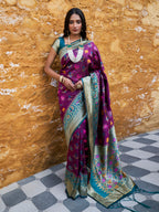 Janasya Wine Cotton Silk Woven Ethnic Motifs Patola Saree | Grocsy