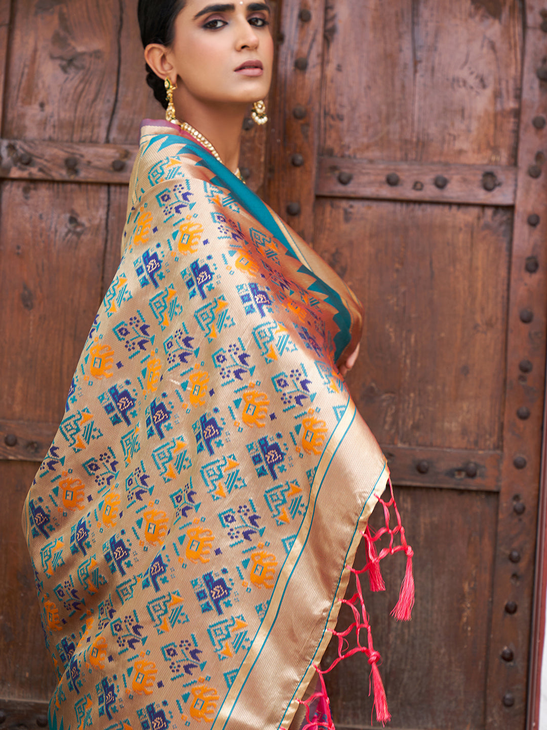 Janasya Pink Cotton Silk Woven Ethnic Motifs Patola Saree | Grocsy