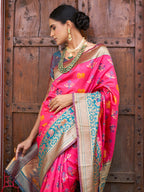 Janasya Pink Cotton Silk Woven Ethnic Motifs Patola Saree | Grocsy