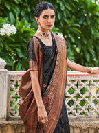Janasya Black Banarasi Silk Woven Floral Design Banarasi Silk Saree | Grocsy