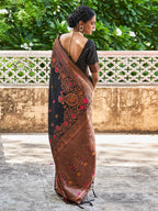 Janasya Black Banarasi Silk Woven Floral Design Banarasi Silk Saree | Grocsy