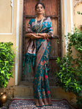 Janasya Teal Green Banarasi Silk Woven Dual Tone Floral Design Banarasi Silk Saree | Grocsy