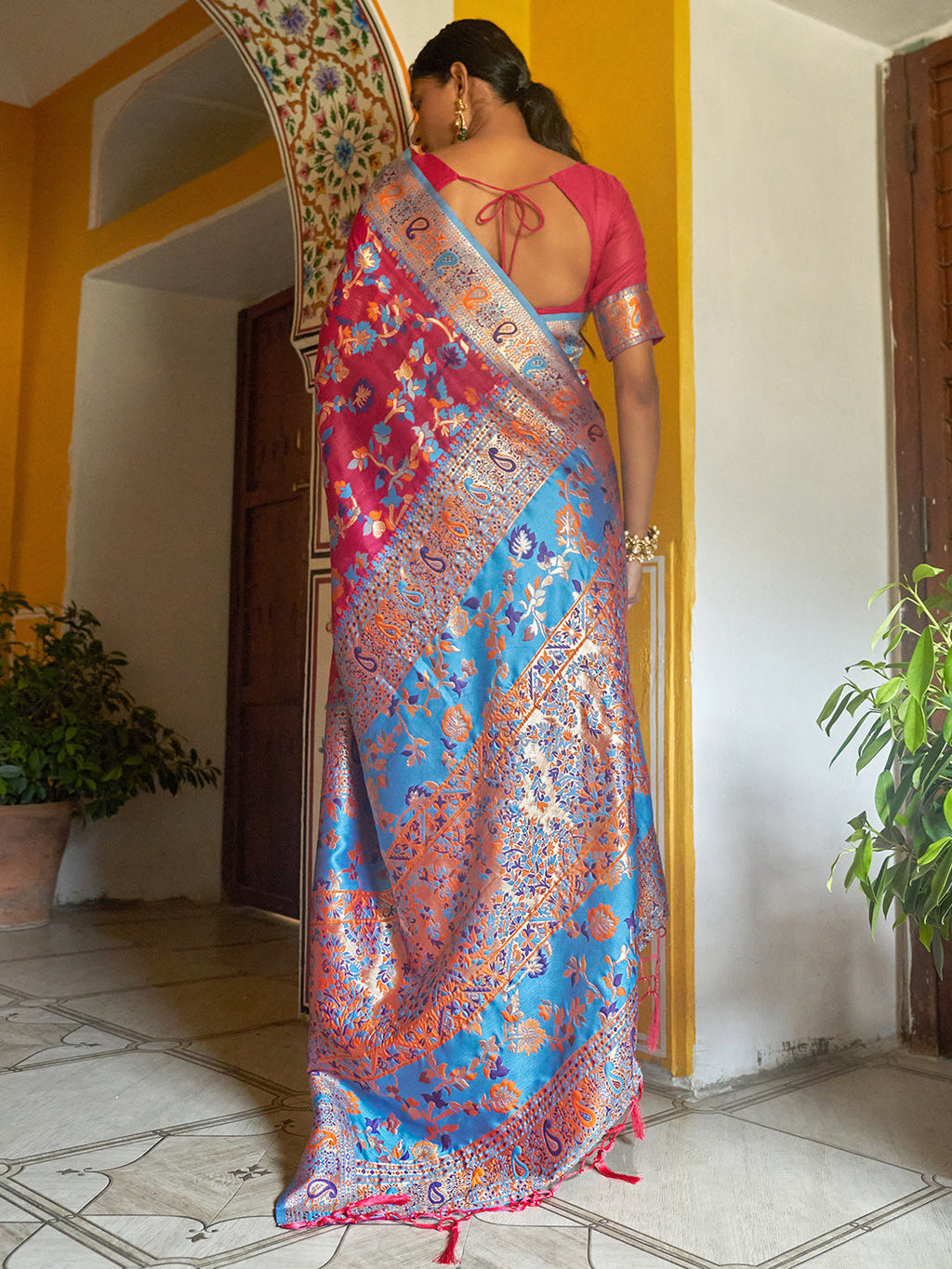 Janasya Pink Chanderi Silk Pashmina Woven Design Saree | Grocsy